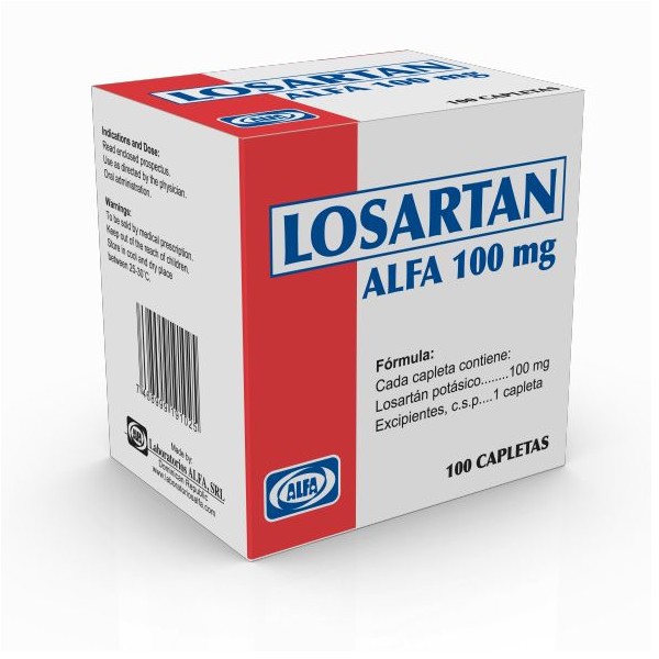 LOSARTAN ALFA 100MG 100 CAPLETAS C/B (CADA BLISTER)