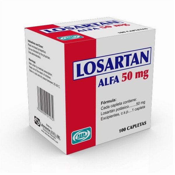 LOSARTAN ALFA 50MG 100 CAPLETAS C/B (CADA BLISTER)
