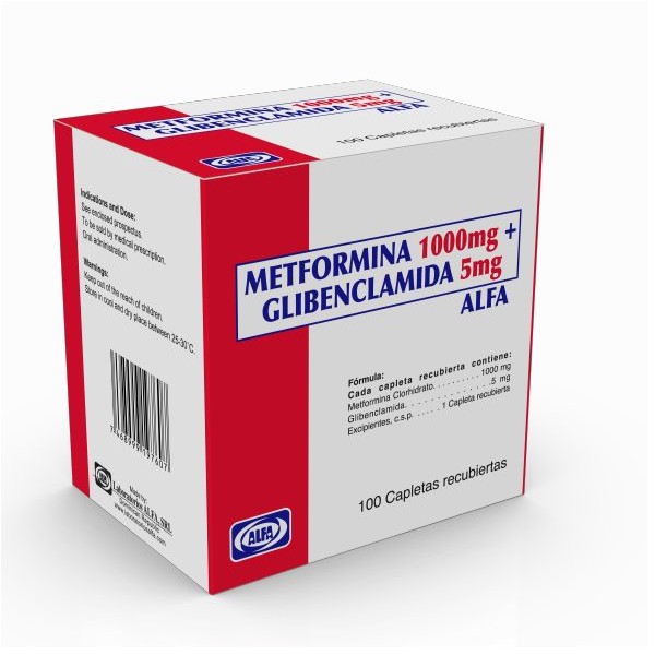 METFORMINA+GLIBENCLAMIDA ALFA 1000/5MG 100 CAPLETAS C/B (CADA BLISTER)