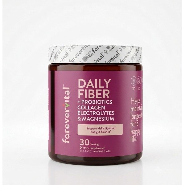 DAILY FIBER + PROBIOTIC, COLLAGEN, ELECTROLYTES & MAGNESIUM FOREVERVITAL 222G* (FIBRA DIARIA EN POLVO)